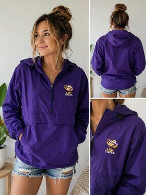Champion LSU Tigers Hooded Quarter-Zip Windbreaker Jacket | Women's Large